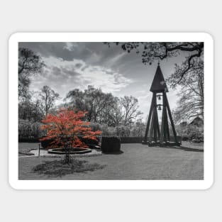 Red tree in black and white landscape Sticker